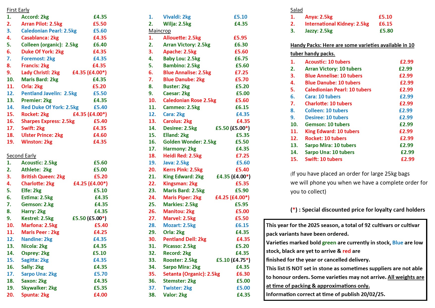 Seed potato list 2025