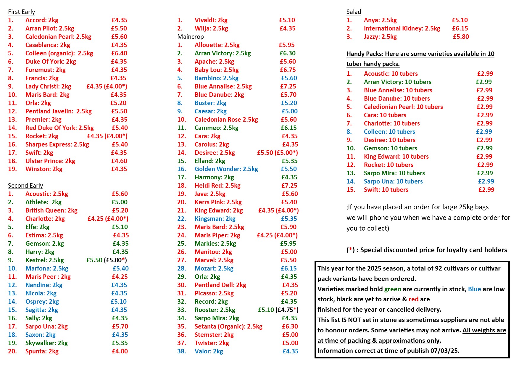 Seed potato list 2025